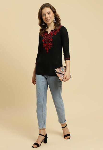 Maroon Silk Short Kurti For Women