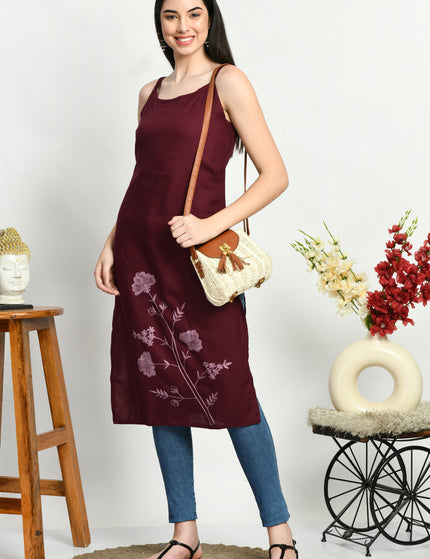 Wine Reel Sleevless Long Kurti For Women
