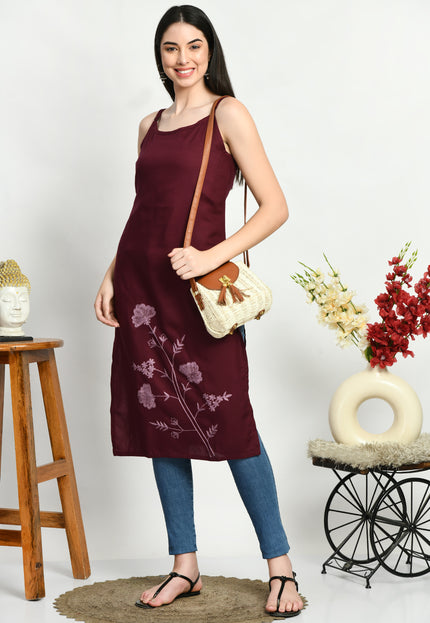 Wine Reel Sleevless Long Kurti For Women