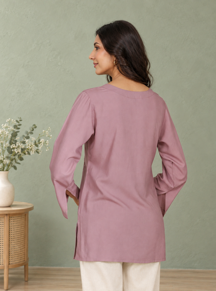 Qazmi Women Kashmiri Aari Embroidered Viscose Rayon Flared Sleeves Short Kurti
