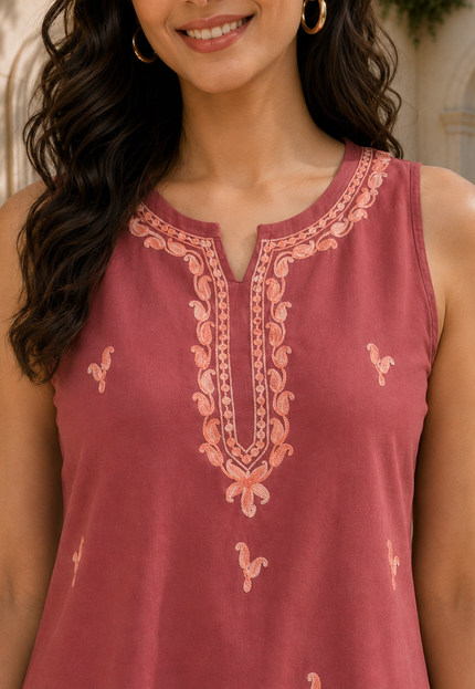 Laiba Aari Embriodered Sleevless Kurti For Women