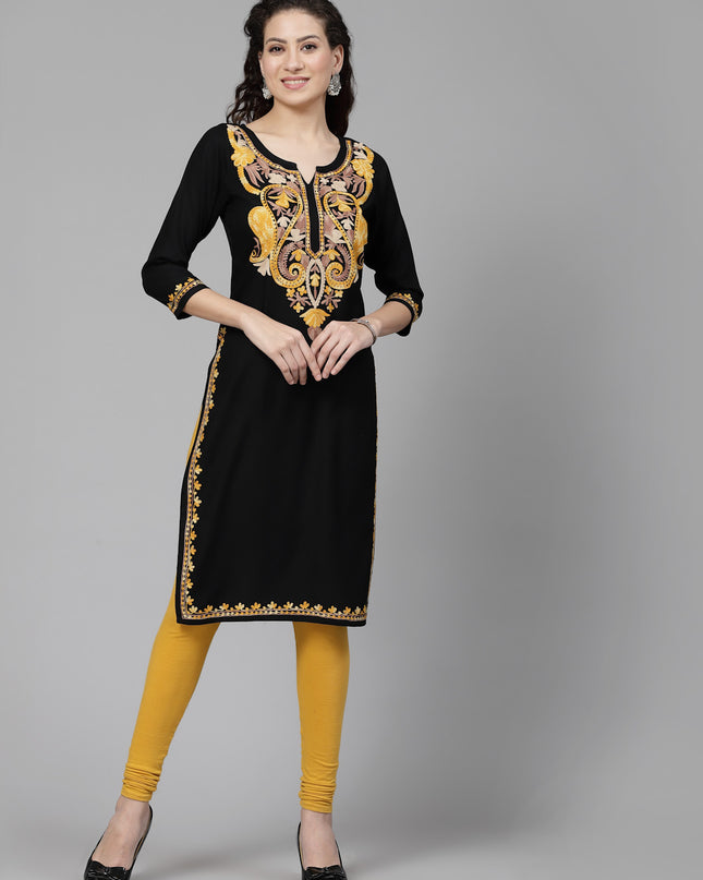 Black Chinarkari Long Kurti For Women