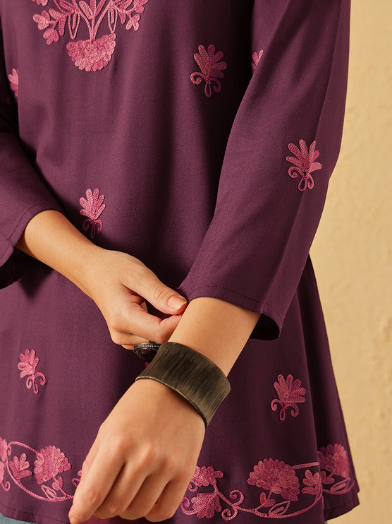 QAZMI Zayesha Kashmiri Aari Embroidered A-Line Flared Kurti
