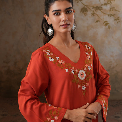 Qazmi Women's Aari Work V-Neck Black CoOrd Set