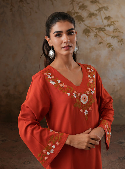 Qazmi Women's Aari Work V-Neck Black CoOrd Set