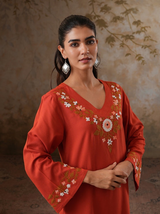 Qazmi Women's Aari Work V-Neck Black CoOrd Set