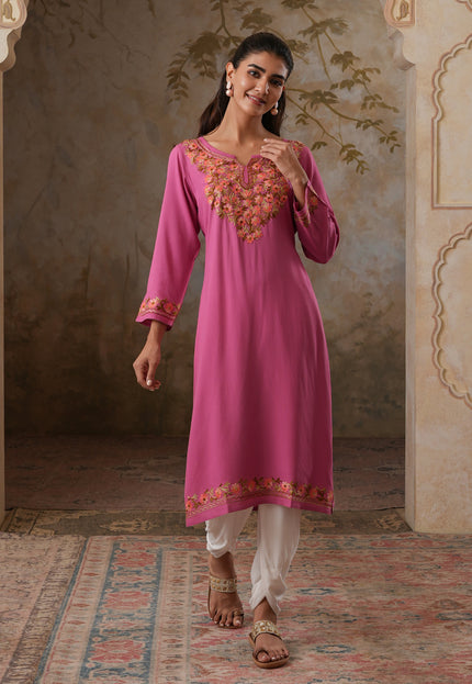 Huma Aari Work Straight Kurta