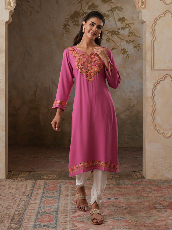 Huma Aari Work Straight Kurta