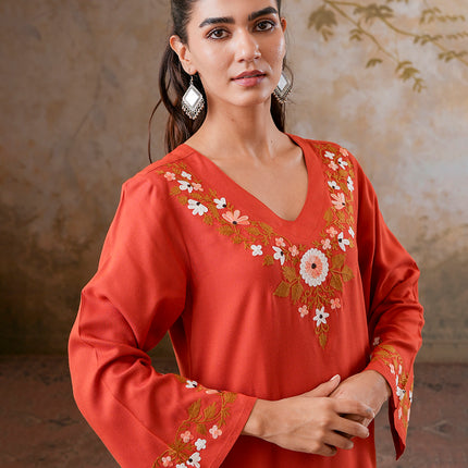 Qazmi Women's Aari Work V-Neck Black CoOrd Set