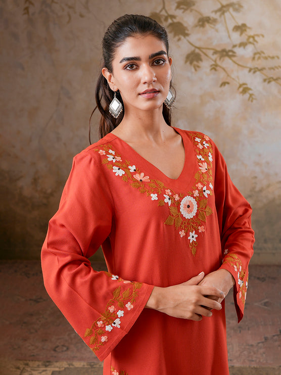 Qazmi Women's Aari Work V-Neck Black CoOrd Set