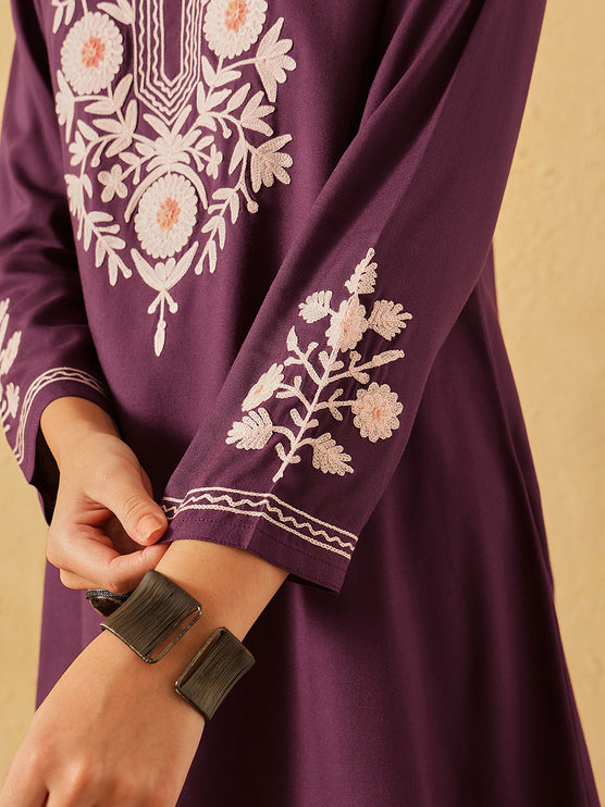 Qazmi Women's Kashmiri A-Line  Flared Kurti