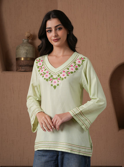 Qazmi Women's Ariana Kashmiri Embroidered V-Neck Short Kurti