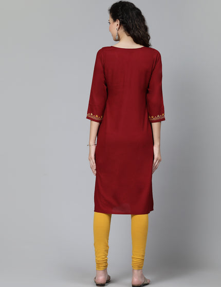 Maroon Multi-Design Aari Long Kurti For Women