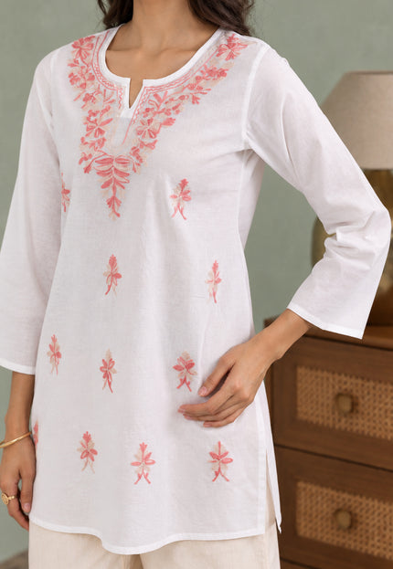Qazmi Women's Aari Embroidered Pure Cotton Short Kurta