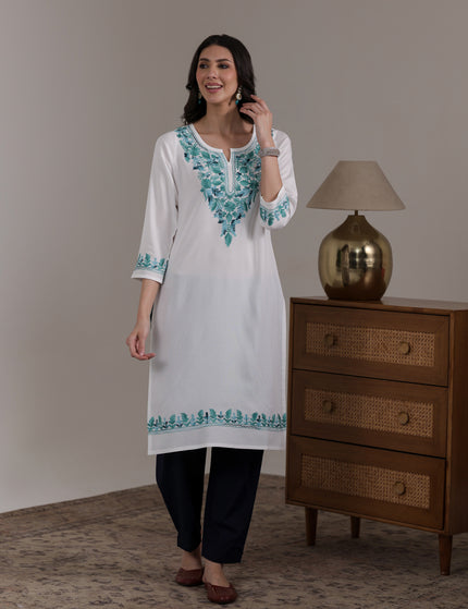 Qazmi Women's Noor Kashmiri Aari Work Straight Kurta