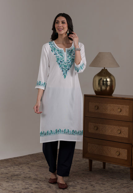 Qazmi Women's Noor Kashmiri Aari Work Straight Kurta