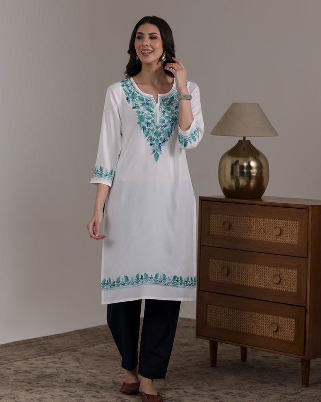 Qazmi Women's Noor Kashmiri Aari Work Straight Kurta