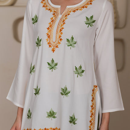 Qazmi Women Kashmiri Aari Embroidered Viscose Rayon Short Kurta