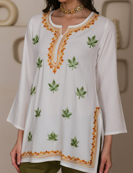 Qazmi Women Kashmiri Aari Embroidered Viscose Rayon Short Kurta