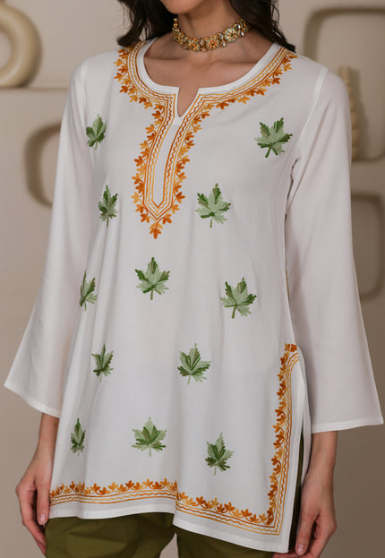 Qazmi Women Kashmiri Aari Embroidered Viscose Rayon Short Kurta
