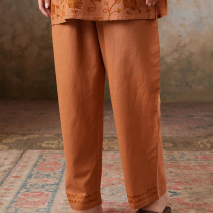 Qazmi Women's Kashmiri Aari Embroidered Cotton Linen V-Neck CoOrd Set