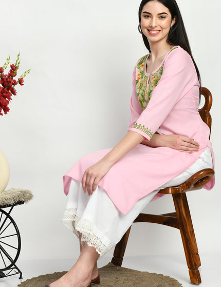 Light Pink Multi Aari Long Kurti For Women