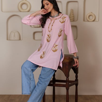 Qazmi Women Kashmiri Aari Embroidered Viscose Rayon Short Kurta