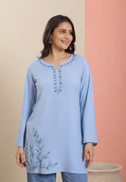 Qazmi Women's Aari Embroidered Pure Cotton Short Kurta