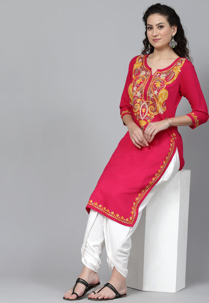 QAZMI Kashmiri Embroidered Straight Kurta