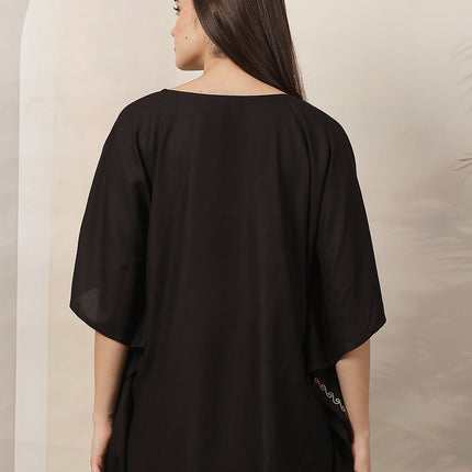 QAZMI Ethnic Motifs Embroidered V-Neck Flared Sleeves Kaftan Kurti