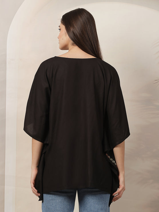 QAZMI Ethnic Motifs Embroidered V-Neck Flared Sleeves Kaftan Kurti