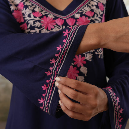 Qazmi Women's Kashmiri Aari Work Navy Blue CoOrd Set