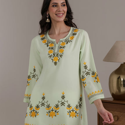 Qazmi Women Aari Embroidered Viscose Rayon Ethnic Short Kurta