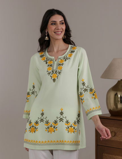 Qazmi Women Aari Embroidered Viscose Rayon Ethnic Short Kurta