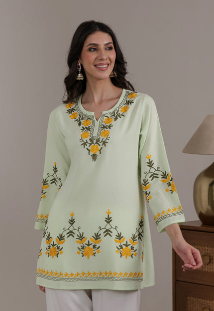 Qazmi Women Aari Embroidered Viscose Rayon Ethnic Short Kurta