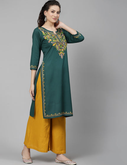 Bushra Green Aari Long Kurti For Women