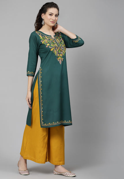 Bushra Green Aari Long Kurti For Women