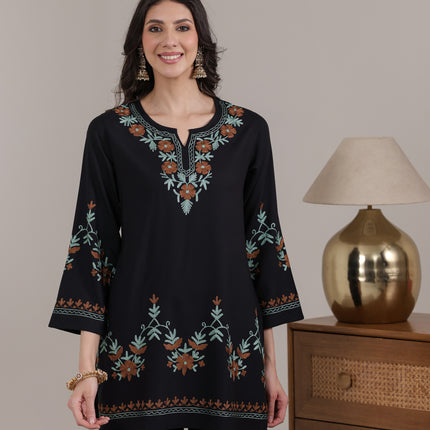Qazmi Women Aari Embroidered Viscose Rayon Ethnic Short Kurta
