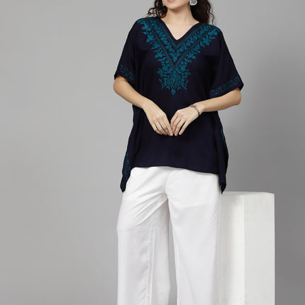 Qazmi  V-Neck Flared Sleeves Aari Work Kaftan Kurti