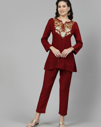 Maroon Aari Co-Ord Set for Women