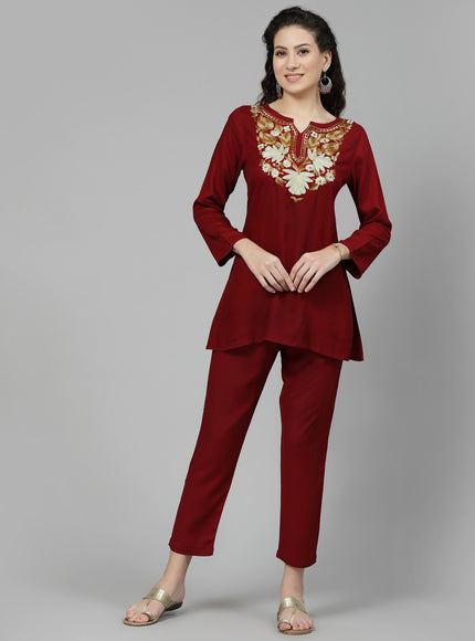 Maroon Aari Co-Ord Set for Women