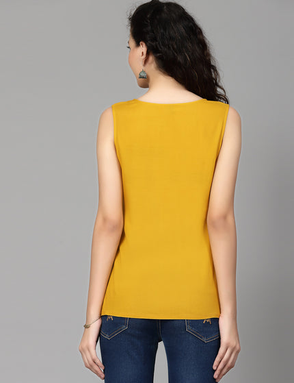 Mustard Self Sleeveless Aari Short Kurti For Women