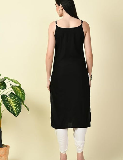 Black Reel Sleevless Long Kurti For Women