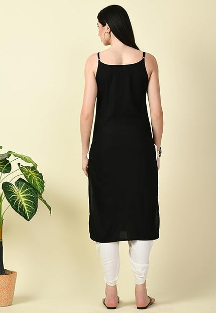 Black Reel Sleevless Long Kurti For Women
