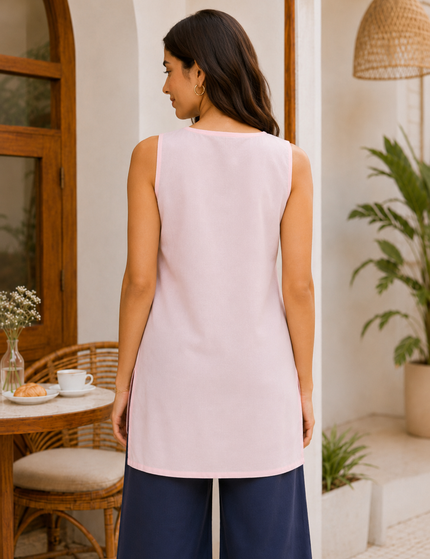 Qazmi Women Embroidered Viscose Rayon Sleeveless Embroidered Kurti