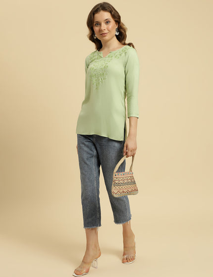 Green Self SilK Short Kurti For Women