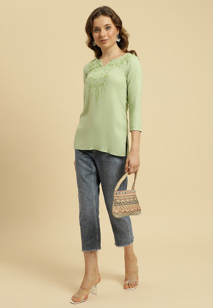 Green Self SilK Short Kurti For Women