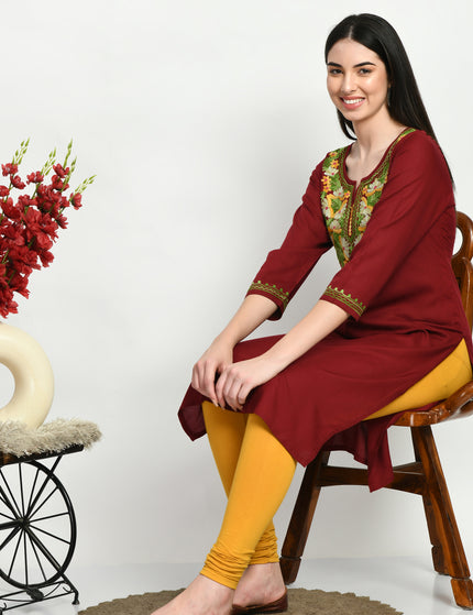 Maroon Multi Aari Long Kurti For Women