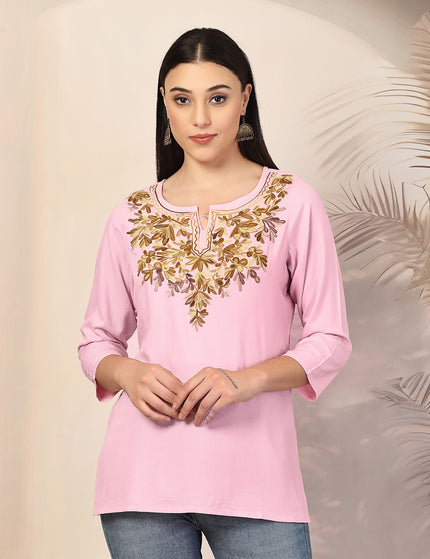 Aliyna Pink Short Kurti For Women