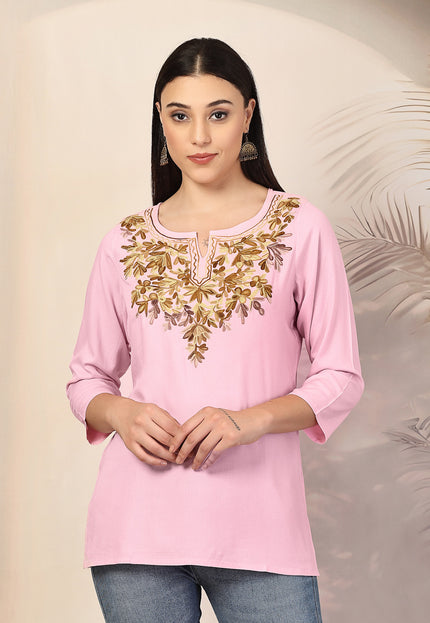 Aliyna Pink Short Kurti For Women